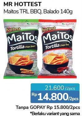 Promo Harga MR HOTTEST Maitos Tortilla Chips BBQ, Balado per 2 pcs 140 gr - Alfamidi