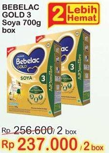 Promo Harga BEBELAC 3 Gold Soya Susu Pertumbuhan per 2 box 700 gr - Indomaret