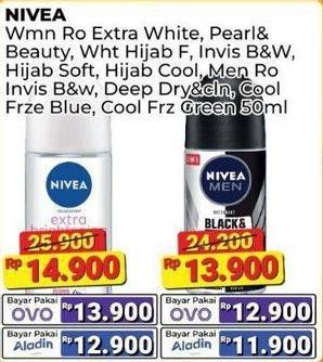 Promo Harga Nivea Deo Roll On Extra Whitening, Pearl Beauty, Whitening Hijab Fresh, Black White Invisible Clear, Bright Hijab Soft, Brightening Hijab Cool 50 ml - Alfamart