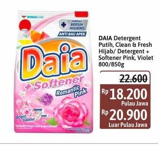 Promo Harga Daia Deterjen Bubuk Putih, Clean Fresh Hijab, + Softener Pink, + Softener Violet 850 gr - Alfamidi