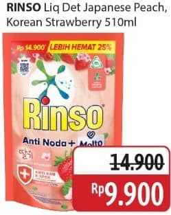 Promo Harga Rinso Liquid Detergent + Molto Japanese Peach, + Molto Korean Strawberry 565 ml - Alfamidi