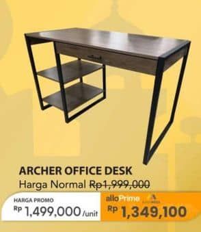 Archer Office Desk  Diskon 25%, Harga Promo Rp1.499.000, Harga Normal Rp1.999.000, Allo Prime & Mega Rp. 1.349.100, Allo Bank,Kartu Kredit Bank Mega