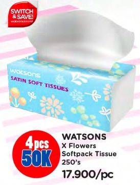 Promo Harga WATSONS X Flower Soft Pack Tissue 250 pcs - Watsons