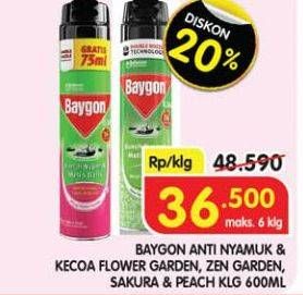 Promo Harga Baygon Insektisida Spray Flower Garden, Zen Garden, Japanese Peach 600 ml - Superindo
