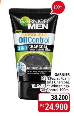 Promo Harga GARNIER MEN Turbo Light Oil Control Facial Foam 3in1 Charcoal, Super Duo Whitening + Oil Control 100 ml - Alfamidi