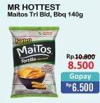 Promo Harga MR HOTTEST Maitos Tortilla Chips BBQ Fiesta, Sambal Balado 140 gr - Alfamart