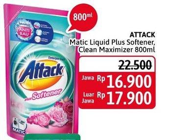 Promo Harga ATTACK Detergent Liquid Clean Maximizer, Plus Softener 800 ml - Alfamidi