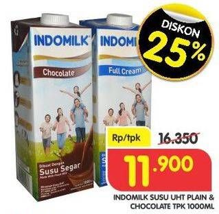 Promo Harga INDOMILK Susu UHT Plain, Coklat 1000 ml - Superindo