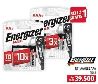Promo Harga Energizer Battery Alkaline Max AA E91, AAA E92 4 pcs - Lotte Grosir