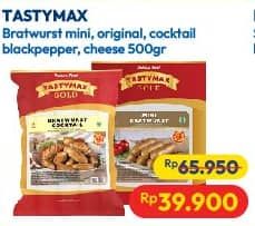 Promo Harga Tastymax Bratwurst Mini, Original, Cocktail, Chesee, Blackpapper 500 gr - Hypermart