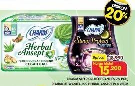 CHARM Sleep Protect Panties 2'5 pch, Pembalut Wanita 16'5 Herbal Ansep pck 23cm