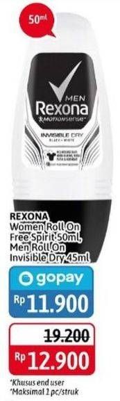 Promo Harga REXONA Deo Roll On Free Spirit, Invisible Dry 45 ml - Alfamidi