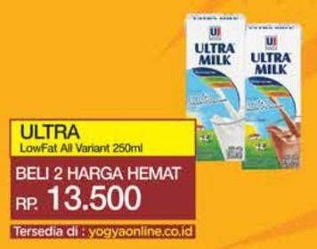 Promo Harga Ultra Milk Susu UHT Low Fat Coklat, Low Fat Full Cream 250 ml - Yogya