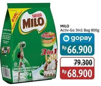 Promo Harga Milo ActivGo 3in1 800 gr - Alfamidi