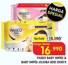 Promo Harga PASEO Baby Wipes Jojoba, Pink per 2 pouch 50 pcs - Superindo