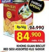 Promo Harga KHONG GUAN Assorted Biscuit Red Persegi 1600 gr - Superindo