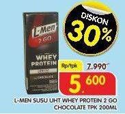 Promo Harga L-MEN Susu UHT Whey Protein 2 Go Chocolate 200 ml - Superindo