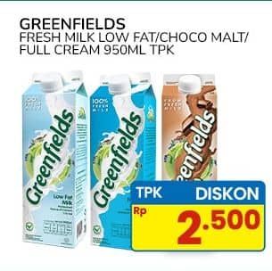 Promo Harga Greenfields UHT Low Fat, Choco Malt, Full Cream 1000 ml - Indomaret