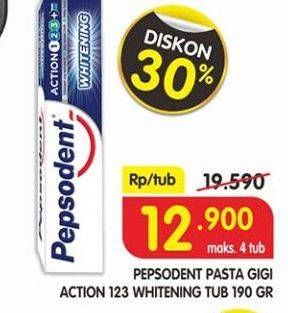 Promo Harga PEPSODENT Pasta Gigi Action 123 Whitening 190 gr - Superindo