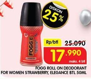 Promo Harga Fogg Roll On Deodorant For Women Strawberry, Elegance 50 ml - Superindo