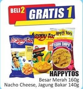 Promo Harga HAPPY TOS Tortilla Chips Merah, Nacho Cheese, Jagung Bakar/Roasted Corn 140 gr - Hari Hari