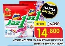 Promo Harga ATTACK Jaz1 Detergent Powder Semerbak Cinta, Semerbak Segar 850 gr - Superindo