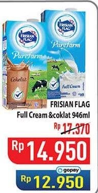 Promo Harga Frisian Flag Susu UHT Purefarm Full Cream, Swiss Chocolate 946 ml - Hypermart