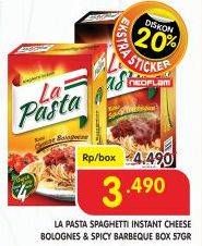 Promo Harga LA PASTA Spaghetti Instant Cheese Bolognese, Spicy Barbeque 57 gr - Superindo