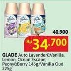 Promo Harga Glade Matic Spray Refill Ocean Escape, Peony Berry Bliss, Elegant Vanilla Oud Wood, Lavender Vanilla, Lemon 146 ml - Alfamidi