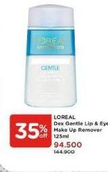 Promo Harga LOREAL Gentle Lip & Eye Make Up Remover 125 ml - Watsons