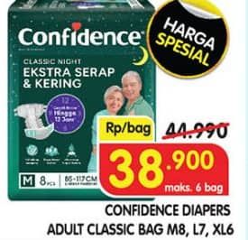 Promo Harga Confidence Adult Classic Night Ekstra Serap & Kering M8, L7, XL6 6 pcs - Superindo