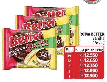 Promo Harga ROMA Better Sandwich Vanilla per 15 pcs 22 gr - Lotte Grosir