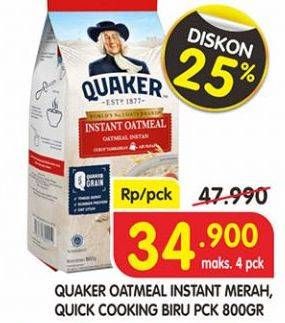 Promo Harga Quaker Oatmeal Instant/Quick Cooking Merah, Biru 800 gr - Superindo