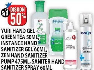 Promo Harga YURI Hand Gel, INSTANCE Hand Sanitizer, ZEN Hand Sanitizer, SANITER Hand Sanitizer  - Hypermart