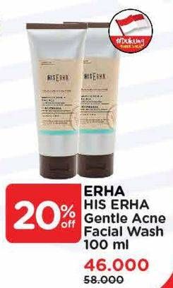 Promo Harga Hiserha Gentle Acne Facial Wash For Men 100 gr - Watsons