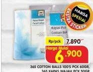 Promo Harga 365 Cotton Ball 60gr/Facial Cotton 50gr  - Superindo