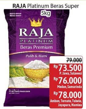 Promo Harga Raja Platinum Beras Slyp Super 5000 gr - Alfamidi