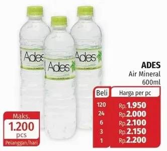 Promo Harga ADES Air Mineral 600 ml - Lotte Grosir