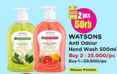 Promo Harga Watsons Anti Odour Hand Wash per 2 botol 500 ml - Watsons
