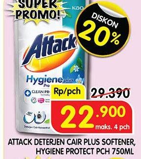 Promo Harga Attack Detergent Liquid Hygiene Plus Protection, Plus Softener 800 ml - Superindo