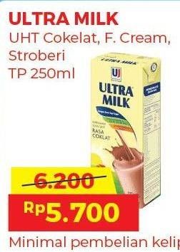 Promo Harga ULTRA MILK Susu UHT Coklat, Full Cream, Stroberi 250 ml - Alfamart