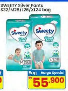 Promo Harga Sweety Silver Pants S32, M28, L26, XL24 24 pcs - Indomaret