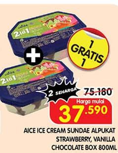 Promo Harga Aice Sundae Alpukat Strawberry, Vanilla Chocolate 800 ml - Superindo