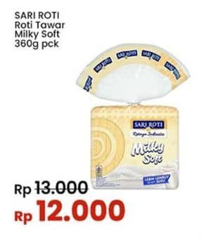 Promo Harga Sari Roti Roti Tawar Milky Soft 360 gr - Indomaret