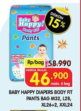 Promo Harga Baby Happy Body Fit Pants M32, L28 28 pcs - Superindo