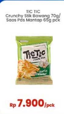 Promo Harga Tic Tic Snack Crunchy Stick Bawang Saos Pedas Mantap, Garlic / Bawang 65 gr - Indomaret