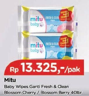 Promo Harga MITU Baby Wipes Fresh & Clean Blue Blossom Berry, Pink Blooming Cherry 50 pcs - TIP TOP