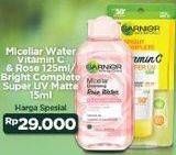 Promo Harga Garnier Micellar Water Vitamin C & Rose 125 ml/ Bright Complete Super UV Matte 15 ml  - Indomaret