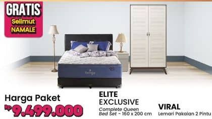 Promo Harga Elite Exclusive Queen Mattress 160x200cm  + Viral Lemari 2 Pintu   - COURTS