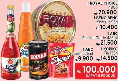 Promo Harga Paket 100rb (Royal Choice + Beng-beng Share It + ABC syrup Special Grade + Kopiko + Abc Squash)  - LotteMart